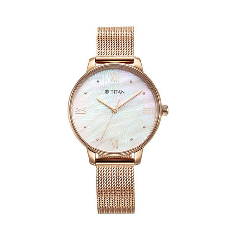 TITAN 95238WM01 Purple Style Up Quartz Analog Mother Of Pearl Dial Stainless Steel Strap Watch for Women