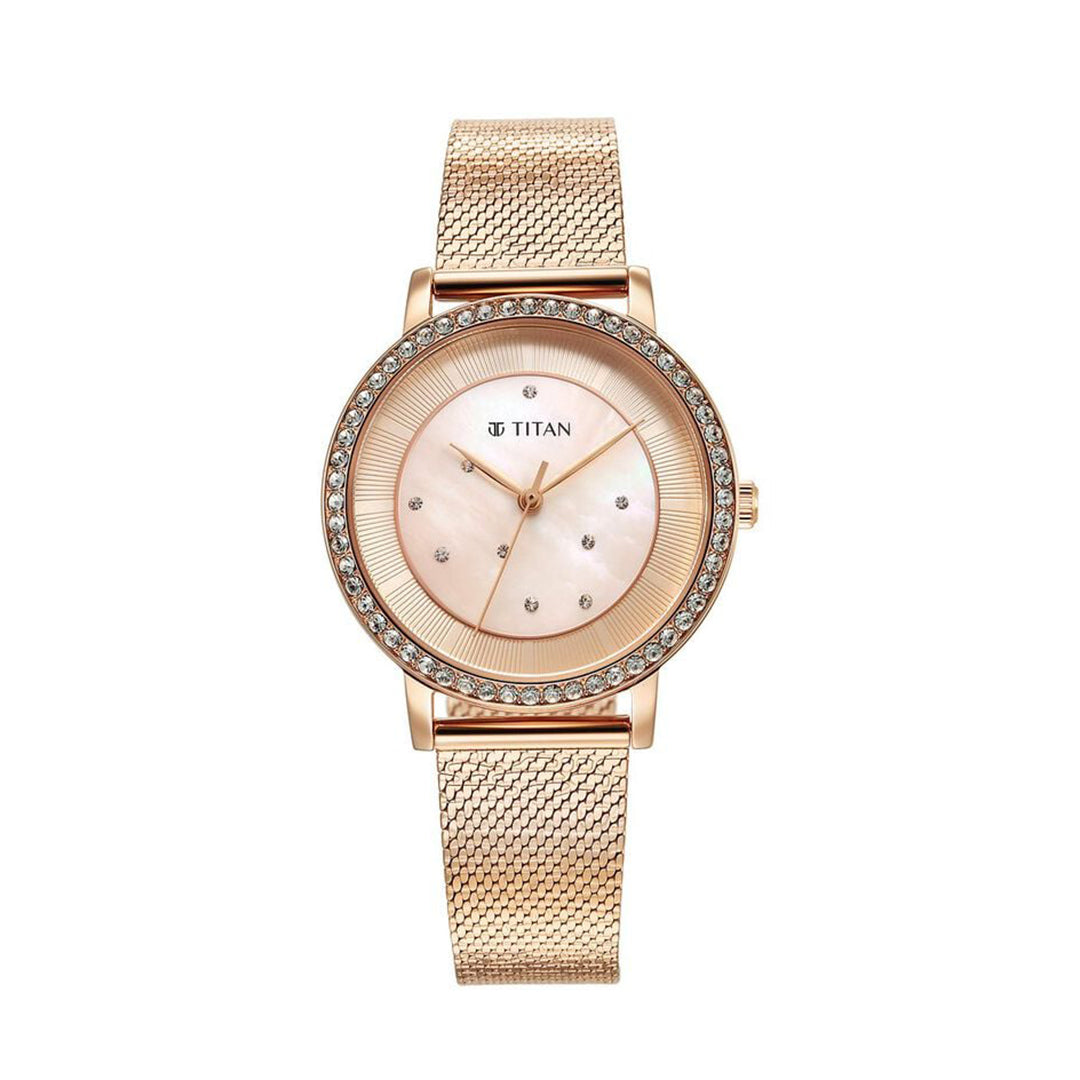 TITAN 95236WM02 Purple Style Up Quartz Analog Pink Dial Stainless Steel Strap Watch for Women