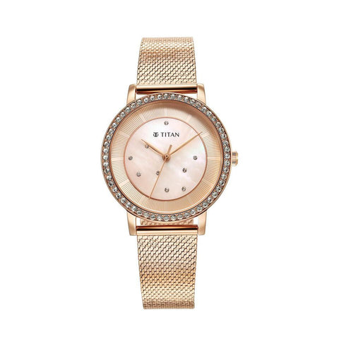 TITAN 95236WM02 Purple Style Up Quartz Analog Pink Dial Stainless Steel Strap Watch for Women