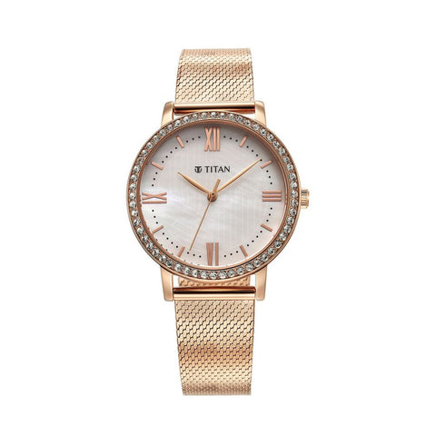 TITAN 95236WM01 Purple Style Up Quartz Analog White Dial Stainless Steel Strap Watch for Women