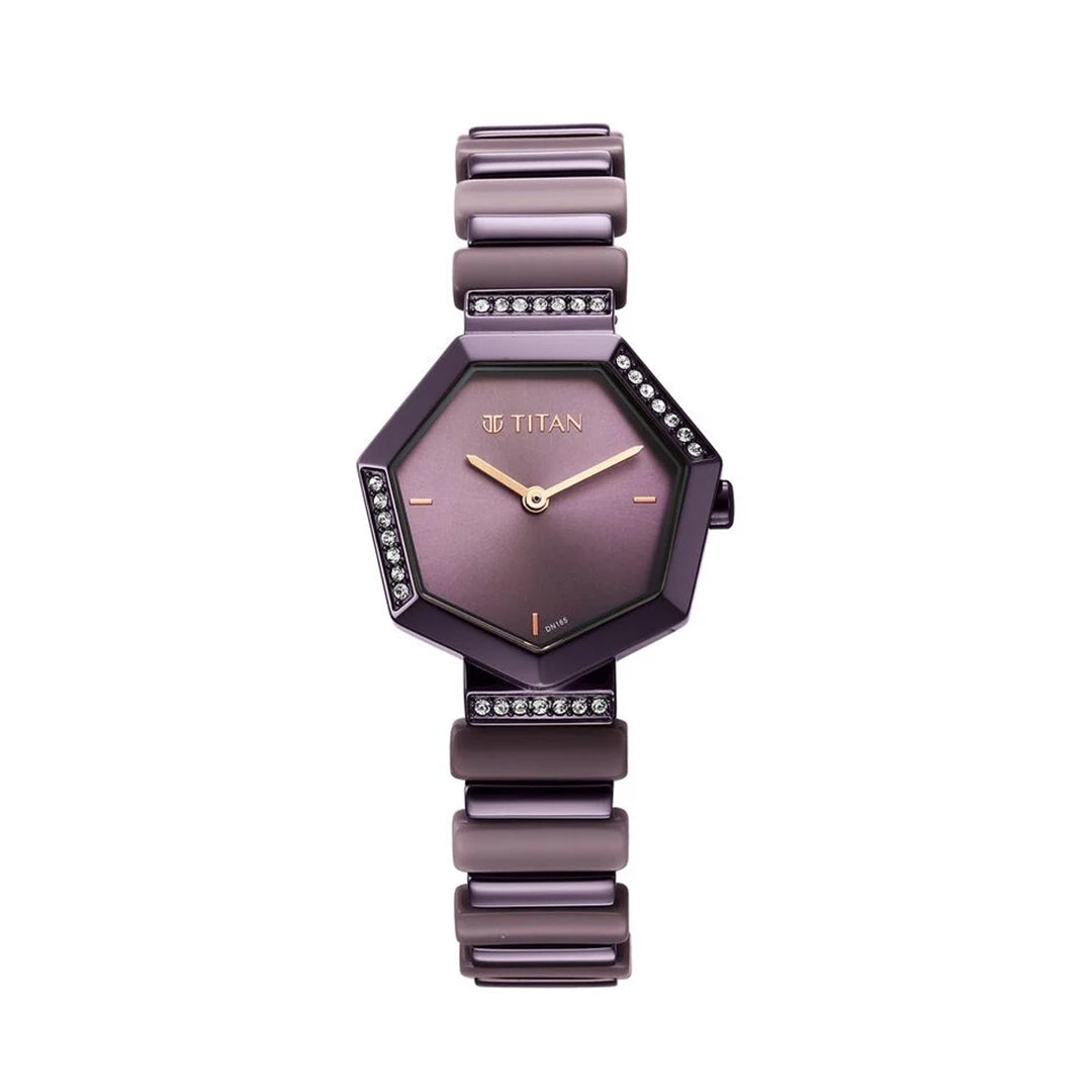 TITAN 95207QD01 Glitz Purple Dial Metal & Plastic Strap Watch for Women
