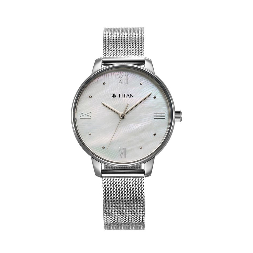 TITAN 95238SM01 Purple Style Up Quartz Analog Mother Of Pearl Dial Stainless Steel Strap Watch for Women