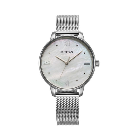 TITAN 95238SM01 Purple Style Up Quartz Analog Mother Of Pearl Dial Stainless Steel Strap Watch for Women
