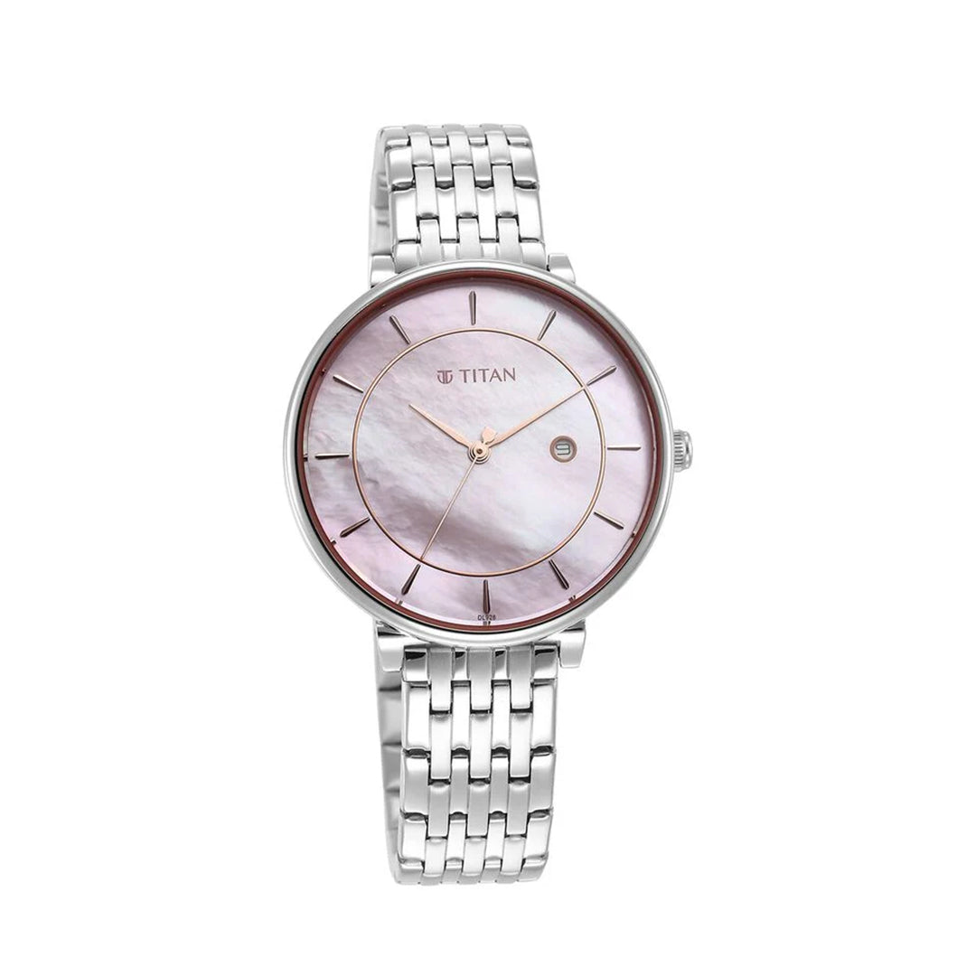 TITAN 2673SM02 Premium Workwear Mother of pearl Dial Analog with Date Stainless Steel Strap watch for Women