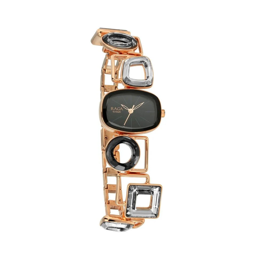 TITAN 95118WM01 Raga Facets Black Dial Analog Stainless Steel Strap Watch for Women