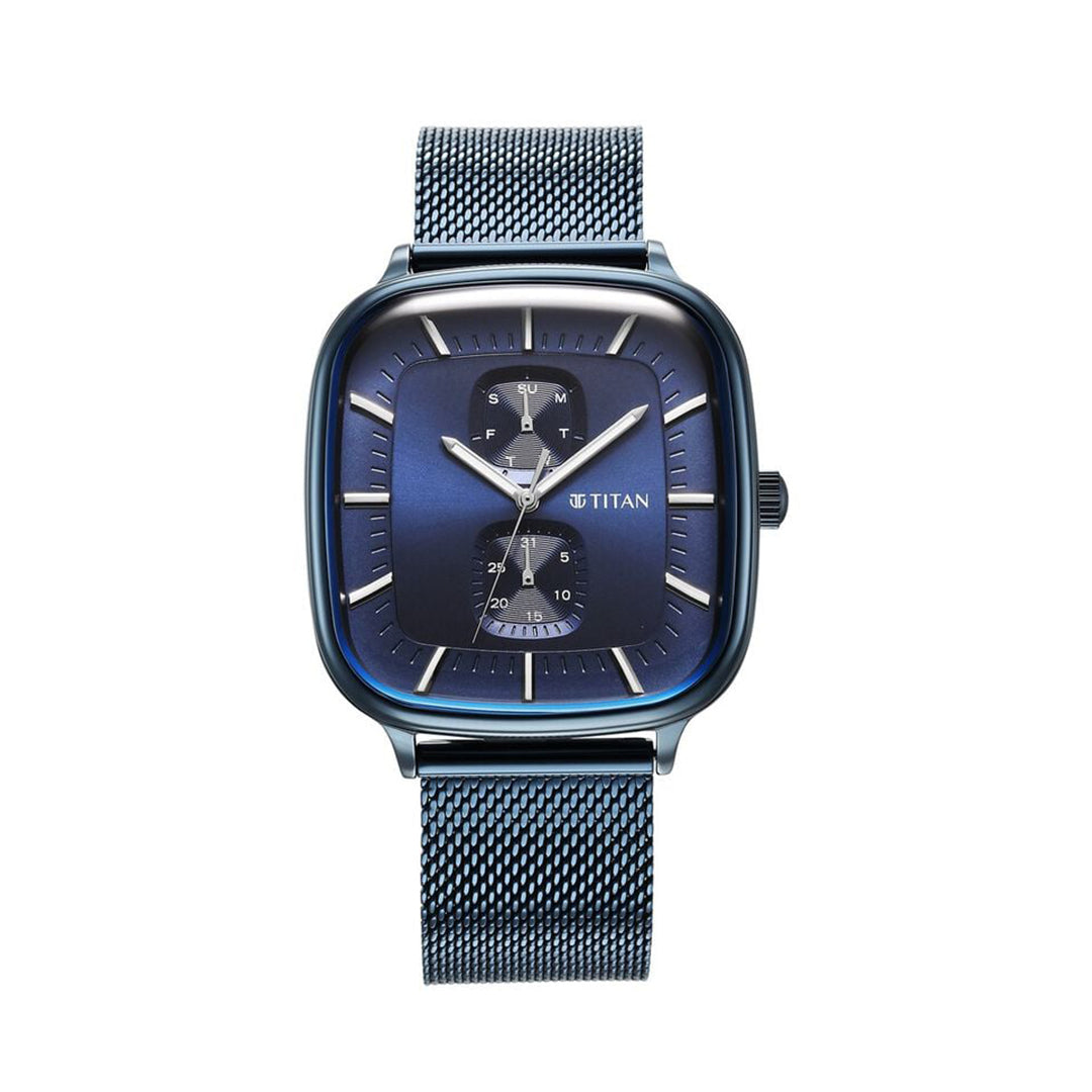 TITAN 90178QM01 Avant Garde Blue Dial Quartz Multifunction Stainless Steel Strap Watch for Men