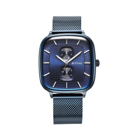 TITAN 90178QM01 Avant Garde Blue Dial Quartz Multifunction Stainless Steel Strap Watch for Men