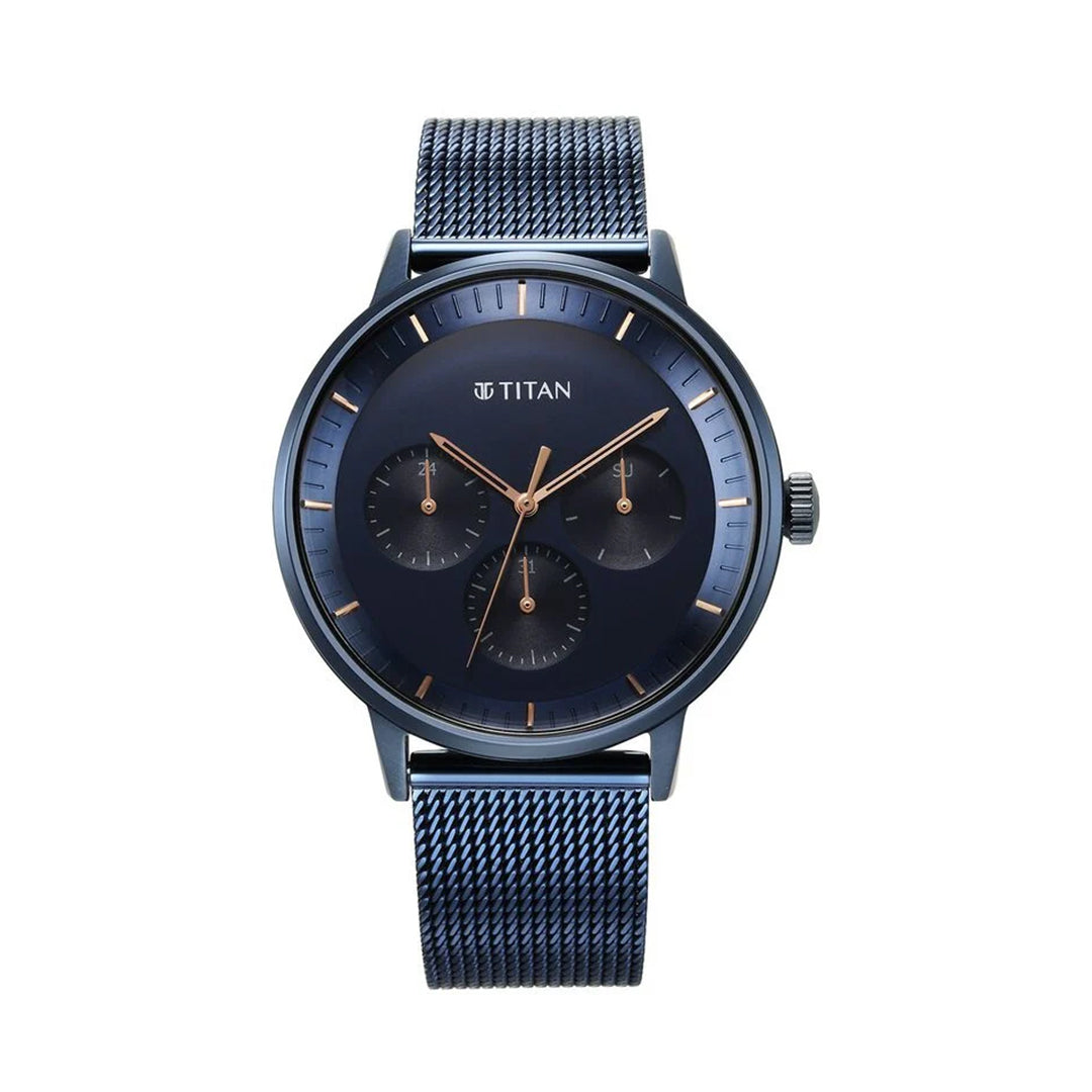 TITAN 94006QM04 Modern Classics Blue Dial Quartz Multifunction Stainless Steel Strap watch for Men