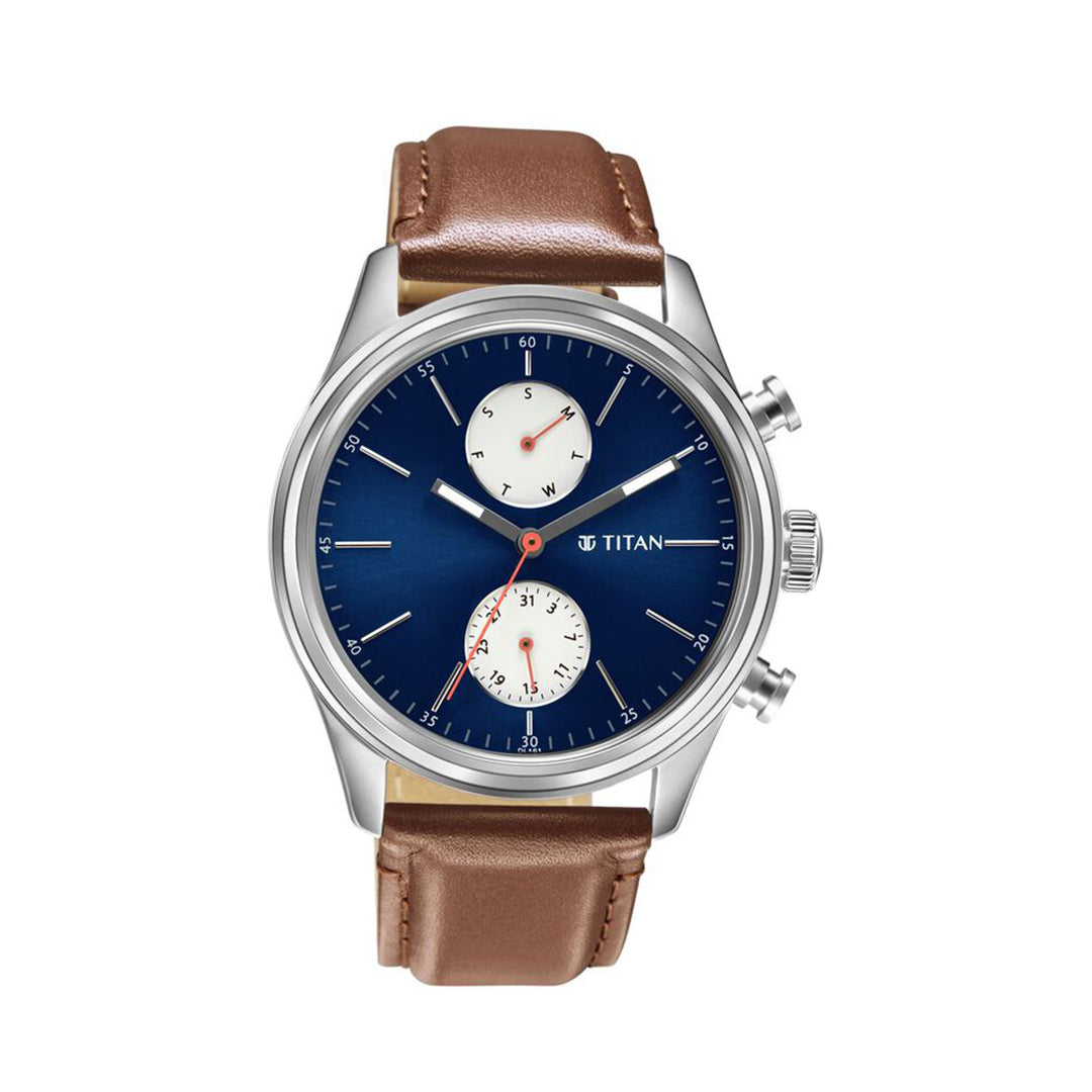 TITAN 1805SL06 Elmnt Metal Brown Leather Strap watch for Men