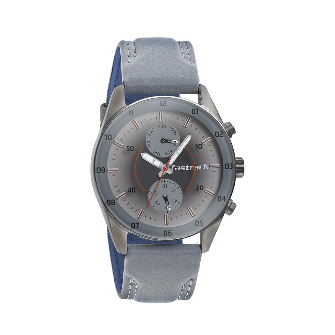 FASTRACK 3201QL01  Space Rover Quartz Multifunction Grey Dial Leather Strap Watch for Guys