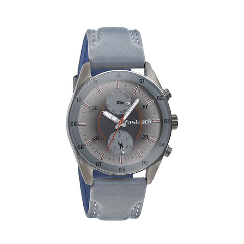 FASTRACK 3201QL01  Space Rover Quartz Multifunction Grey Dial Leather Strap Watch for Guys