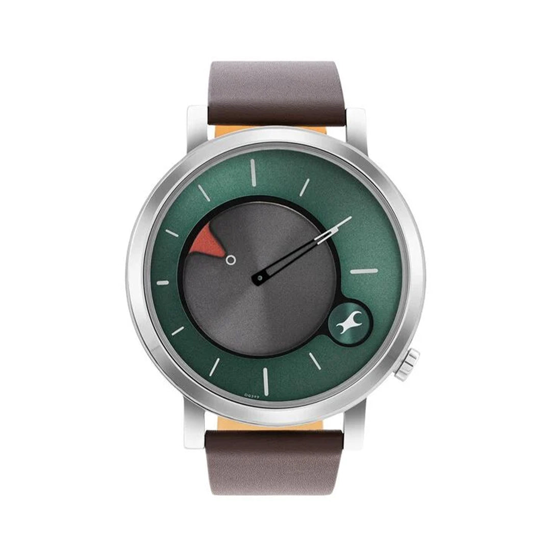 Fastrack 3287SL06  Fastrack MetaWe Quartz Analog Green Dial Leather Strap Watch For Guys