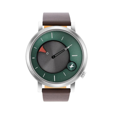 Fastrack 3287SL06  Fastrack MetaWe Quartz Analog Green Dial Leather Strap Watch For Guys