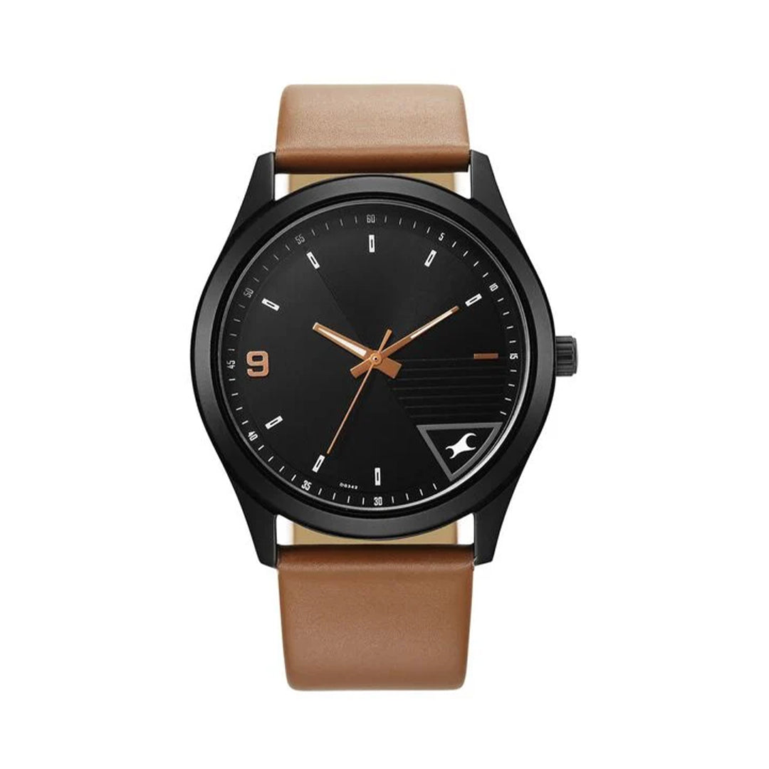 Fastrack 3317NL02   Stunners Quartz Analog Black Dial Brown Leather Strap Watch For Guys
