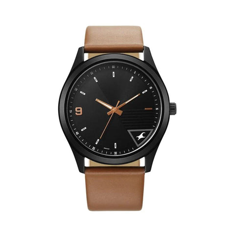 Fastrack 3317NL02   Stunners Quartz Analog Black Dial Brown Leather Strap Watch For Guys
