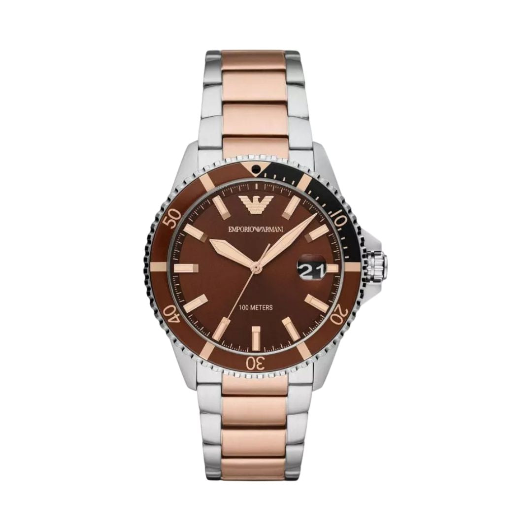 Emporio Armani AR11340 brown dial Two-Tone Stainless steel Watch for Men