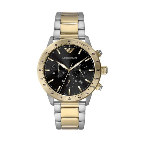 Emporio Armani AR11521 men's chronograph watch with stainless steel case, black dial, and subdials for stopwatch functionality.