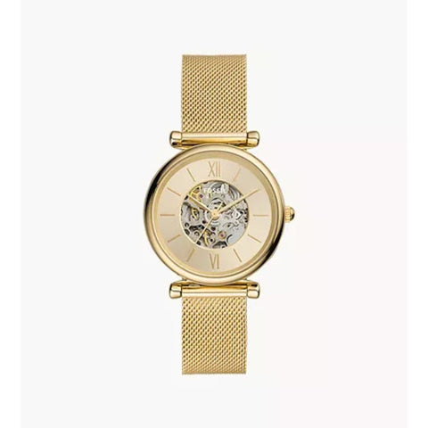 FOSSIL Watch For Women ME3250 Carlie Automatic Gold-Tone Stainless Steel Mesh