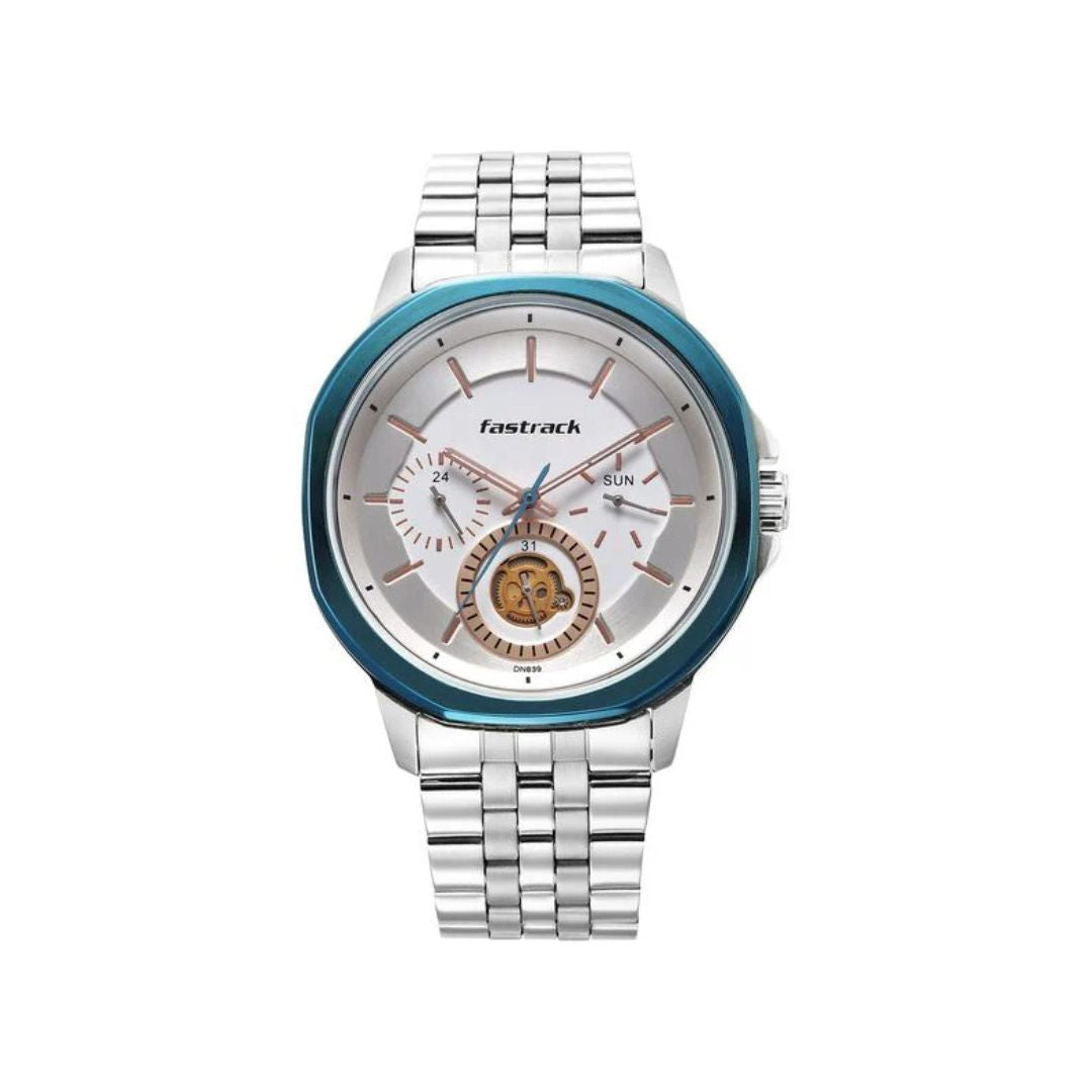Fastrack 3303KM01 Exuberant Quartz Multifunction Silver Dial Stainless Steel Strap Watch for Guys