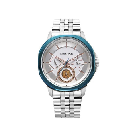 Fastrack 3303KM01 Exuberant Quartz Multifunction Silver Dial Stainless Steel Strap Watch for Guys