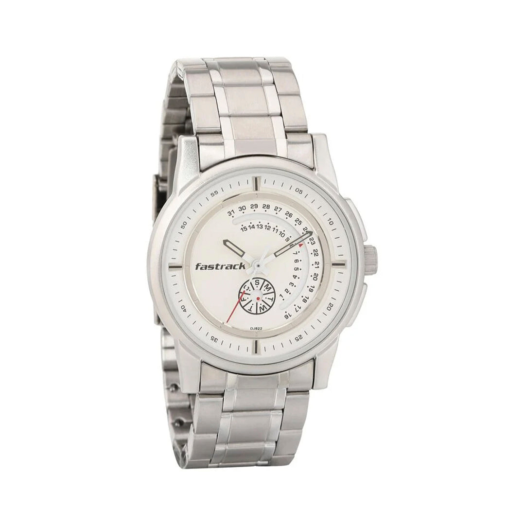 Fastrack 3215SM01  Go Skate Quartz Analog with Day and Date White Dial Stainless Steel Strap Watch for Guys
