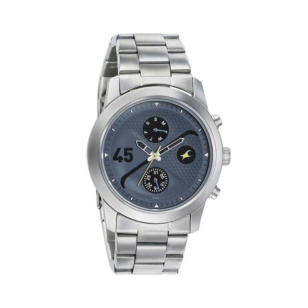 Fastrack  3216SM01 Go Skate Quartz Multifunction Blue Dial Stainless Steel Strap Watch for Guys