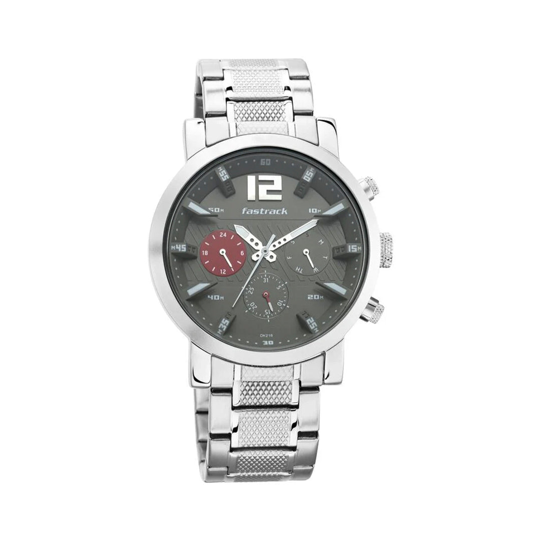 Fastrack 3227SM01 Fastfit Quartz Multifunction Grey Dial Stainless Steel Strap Watch for Guys