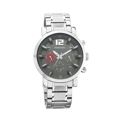 Fastrack 3227SM01 Fastfit Quartz Multifunction Grey Dial Stainless Steel Strap Watch for Guys