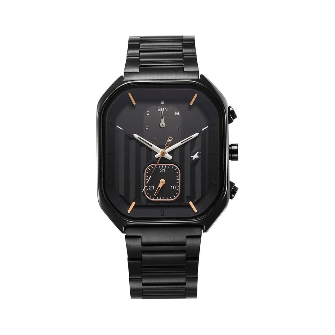 Fastrack 3270NM01 Fleek Quartz Multifunction Black Dial Stainless Steel Strap Watch For Guys