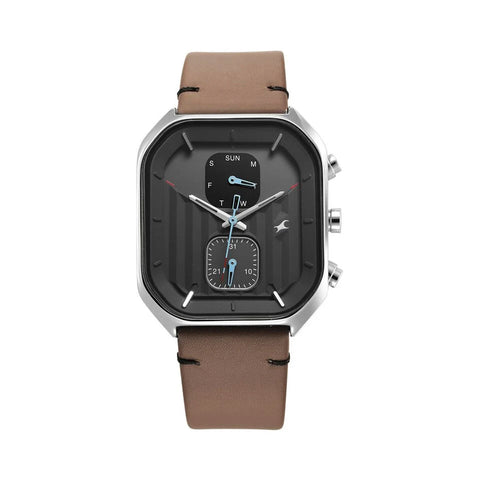 Fastrack 3270SL04 Fleek Quartz Multifunction Grey Dial Leather Strap Watch For Guys