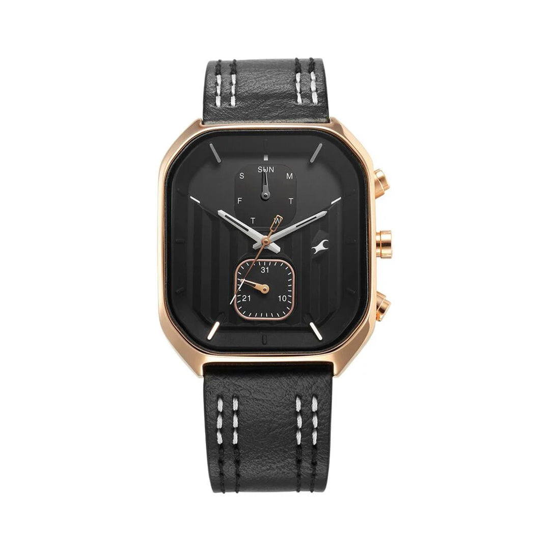 Fastrack 3270WL01 Fleek Quartz Multifunction Black Dial Leather Strap Watch For Guys