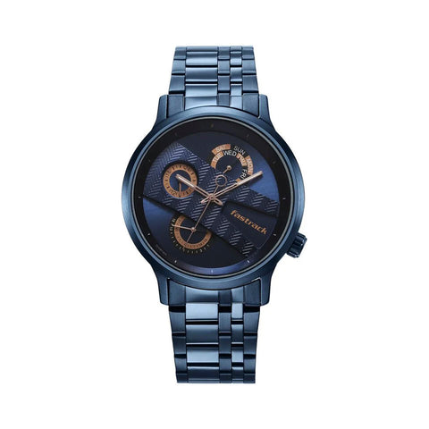 Fastrack  3301QM02 Exuberant Quartz Multifunction Blue Dial Stainless Steel Strap Watch for Guys
