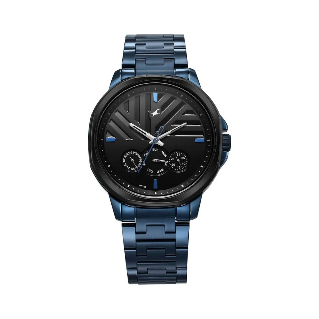 Fastrack 3303KM03 Fleek Quartz Multifunction Black Dial Stainless Steel Strap Watch for Guys