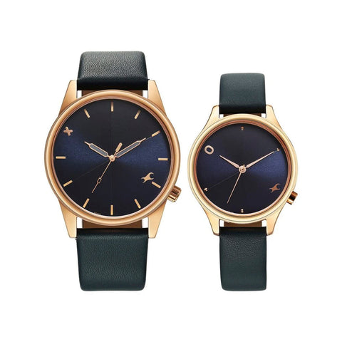 Fastrack 33056296WL01 Mixmatched Quartz Analog Blue Dial With Blue Leather Strap Watch For Couple