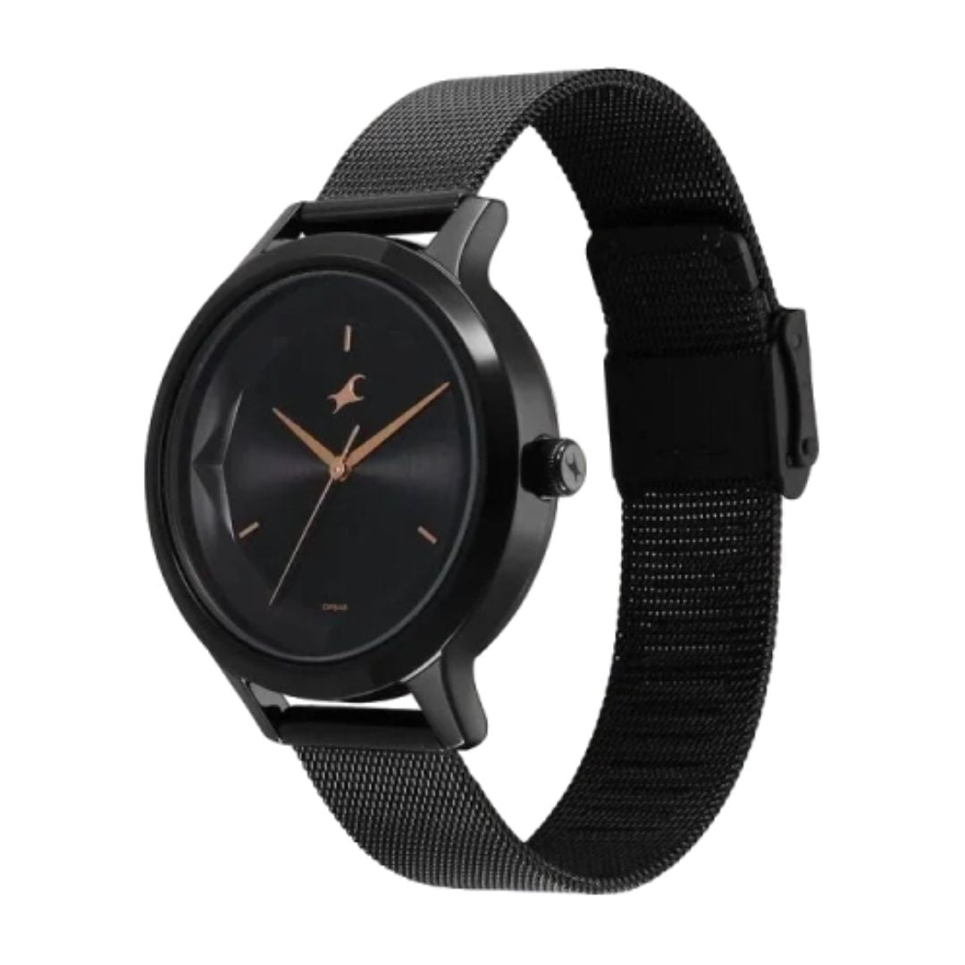 Fastrack 6210NM04 Fleek Quartz Analog Black Dial Stainless Steel Strap Watch For Girls