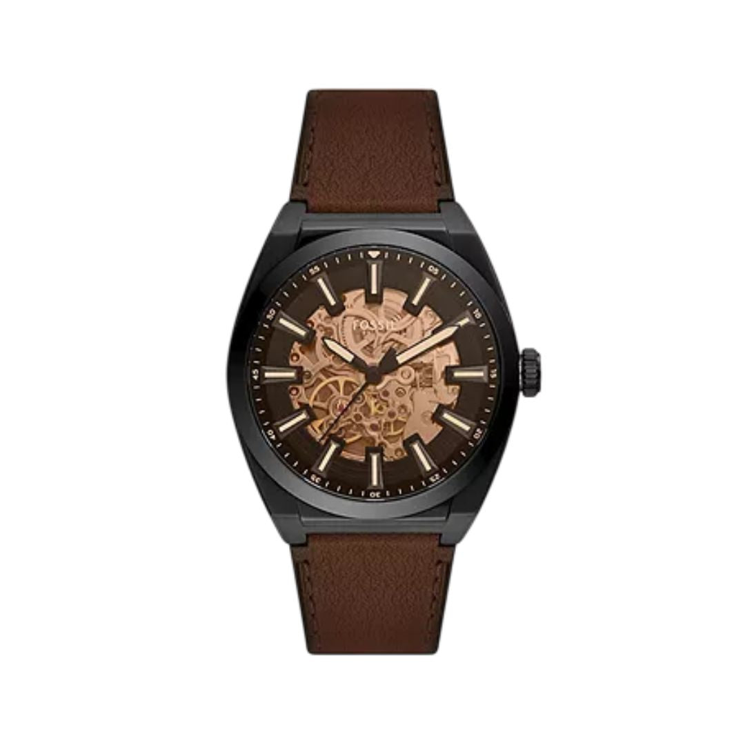 Fossil Watch for Men ME3207 Everett Automatic Dark Brown LiteHide Leather