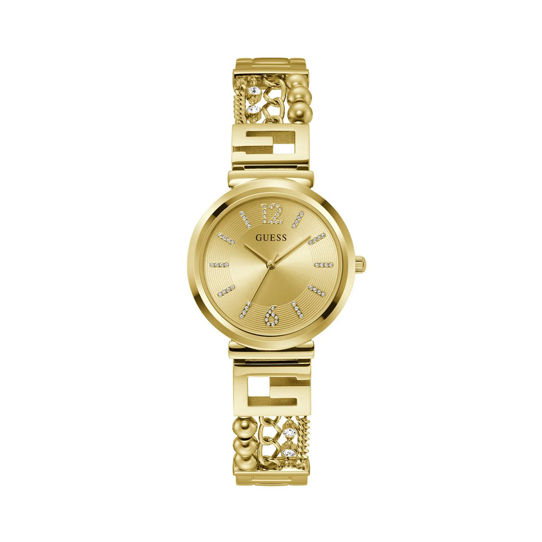 Guess G Cluster Champagne Dial Round Case Analog Women Watch - GW0545L2