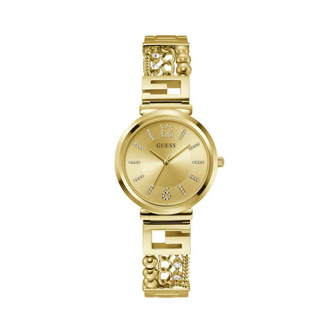 Guess G Cluster Champagne Dial Round Case Analog Women Watch - GW0545L2