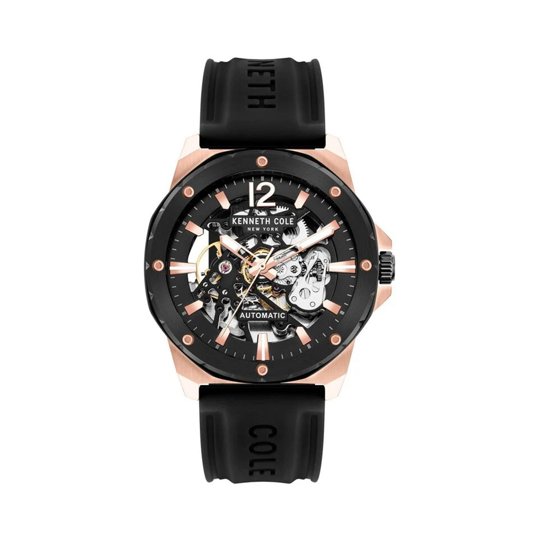 Kenneth Cole Automatic Black Dial Silicone Strap Watch for Men NEKCWGR2104204MN