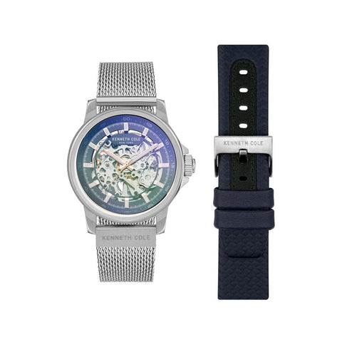 Kenneth Cole Automatic Grey Dial Leather Strap Watch for Men NEKCWGL2104101MN