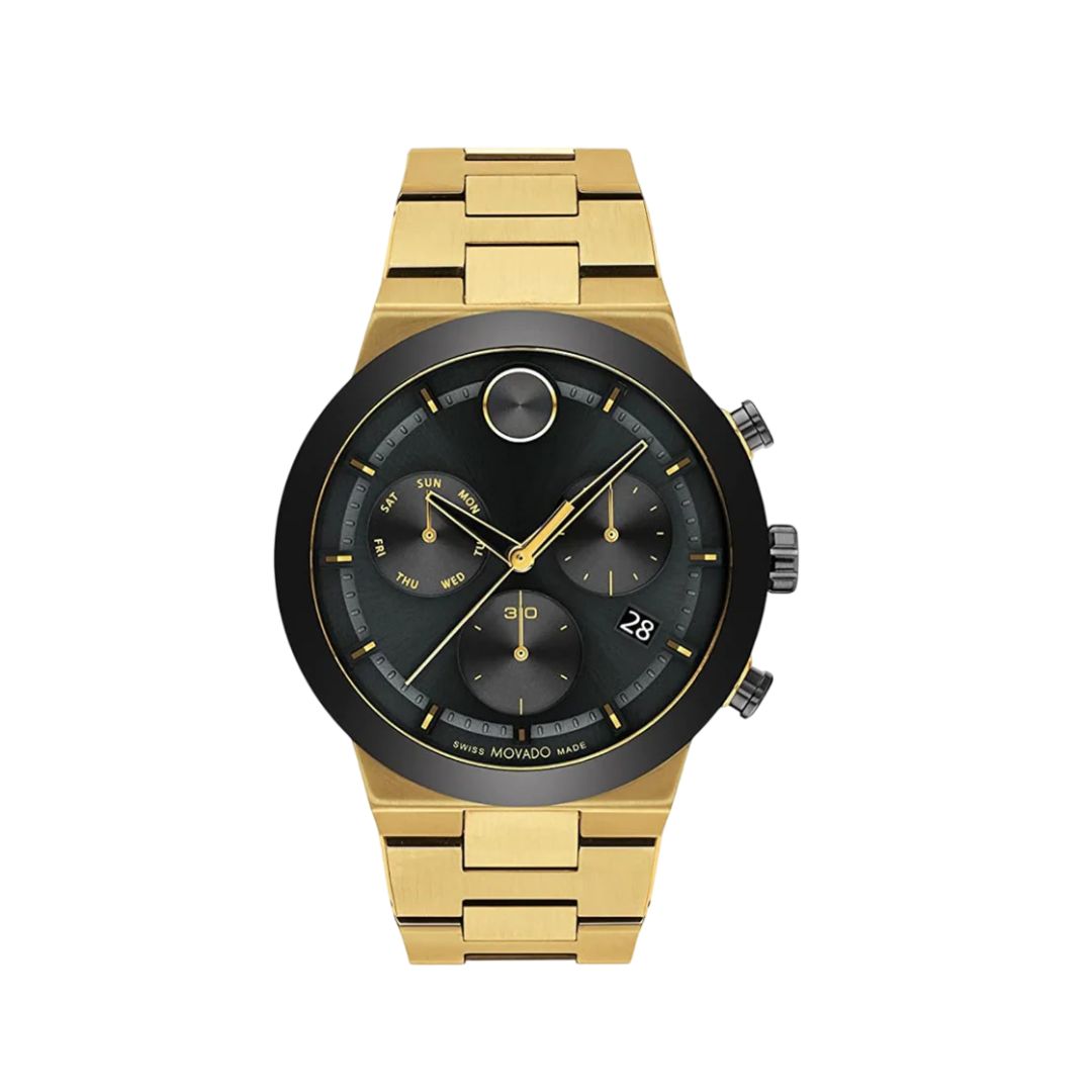 Movado 3600858 Bold Fusion Chronograph black dial and golden stainless steel strap  Watch For Men