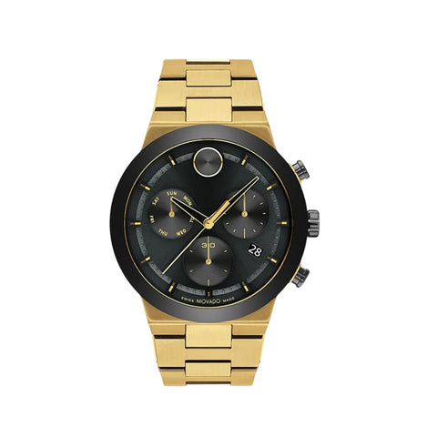 Movado 3600858 Bold Fusion Chronograph black dial and golden stainless steel strap  Watch For Men