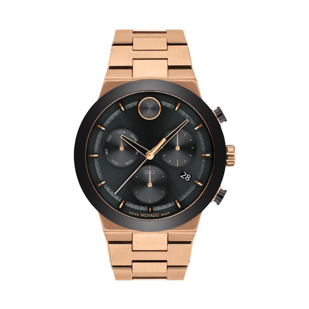 Movado 3600898 Bold Fusion Chronograph Black Dial and Rose Gold Bracelet Watch For Men