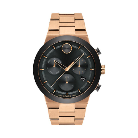 Movado 3600898 Bold Fusion Chronograph Black Dial and Rose Gold Bracelet Watch For Men