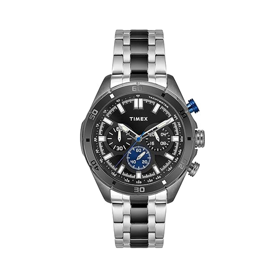 TIMEX Mens 46 mm E-Class Black Dial Stainless Steel Analogue Watch - TWEG20301