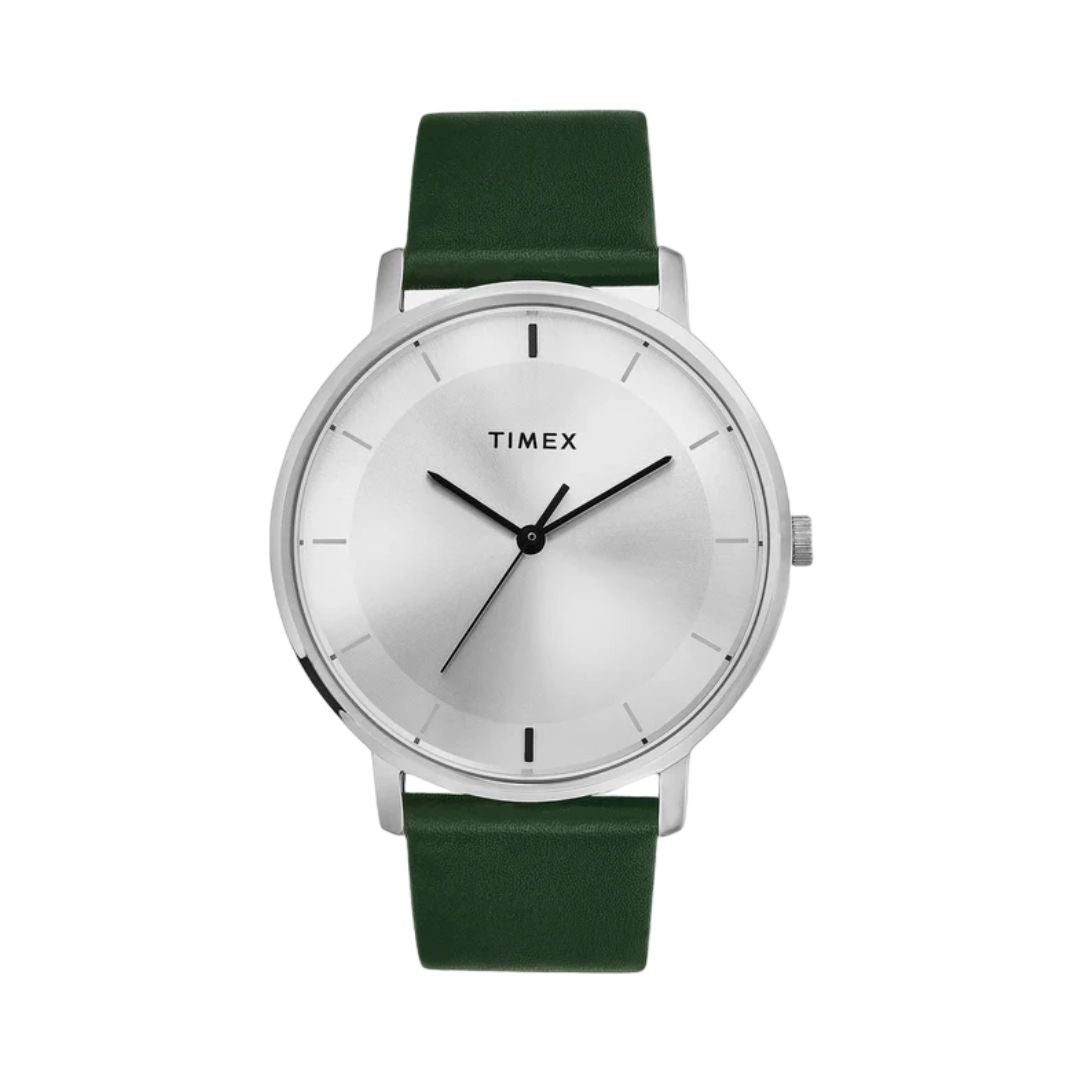 TIMEX TW0TG8013 Men's Silver Analog Leather Watch