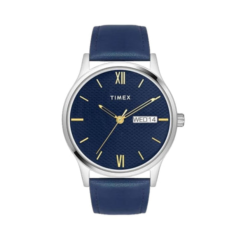 TIMEX TW0TG8310 Men Leather Blue Round Analogue Dial Watch