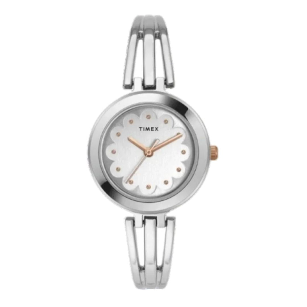 TIMEX TWTL10310 Women Silver Round Analog Brass Dial Watch
