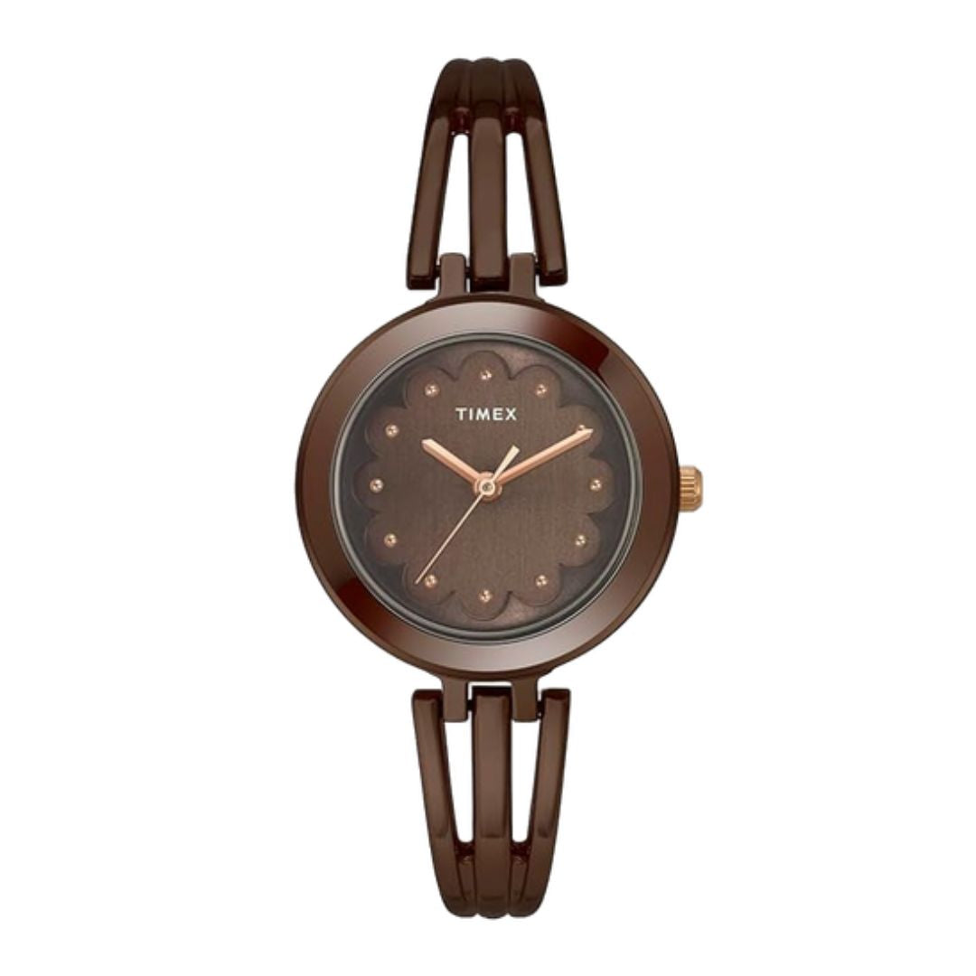 TIMEX TWTL10313 Women Brown Round Analog Brass Dial Watch