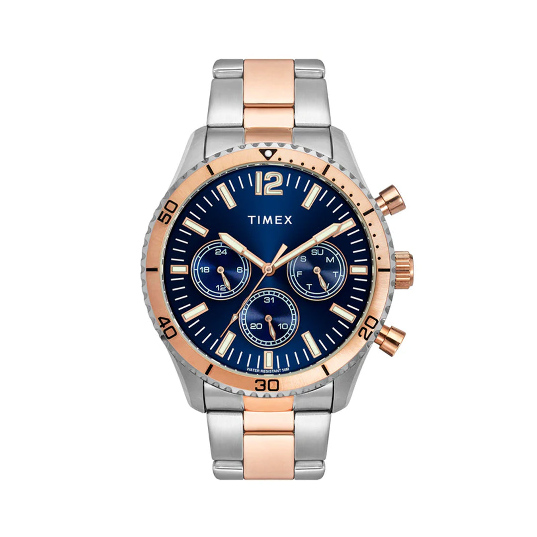Timex E-Class Premium-Sport Collection Multifunction Men Analog Blue Dial Coloured Quartz Watch, Round Dial With 43 Mm Case Width - TWEG22202